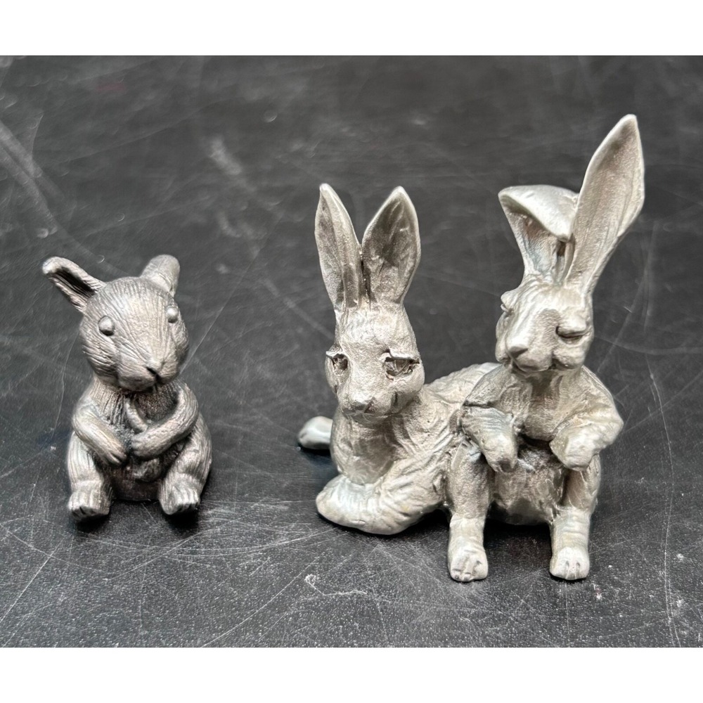 Hudson Pewter Miniature Lot of 2 Rabbit Figurine and Pewter Mouse